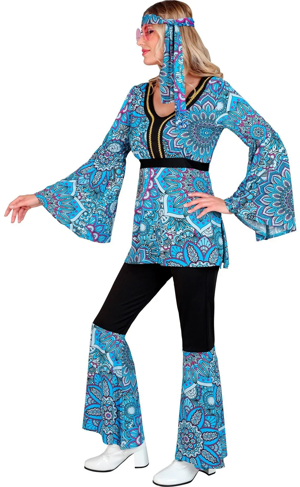 Disfraz Hippie Años 60 con Estampado Mandala Azul para Mujer Hippies Widmann